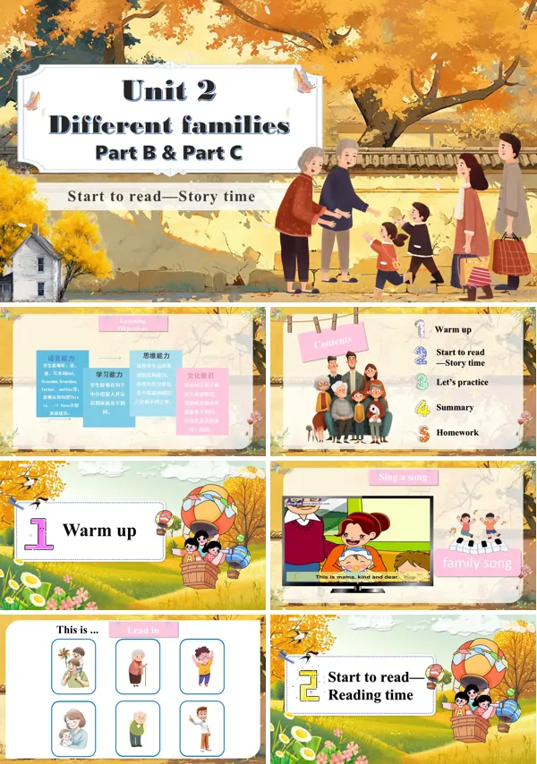 人教三年级英语上册Unit2第6课时Part B Start toread Part C Project make a family tree & Reading time PPT课件含教案