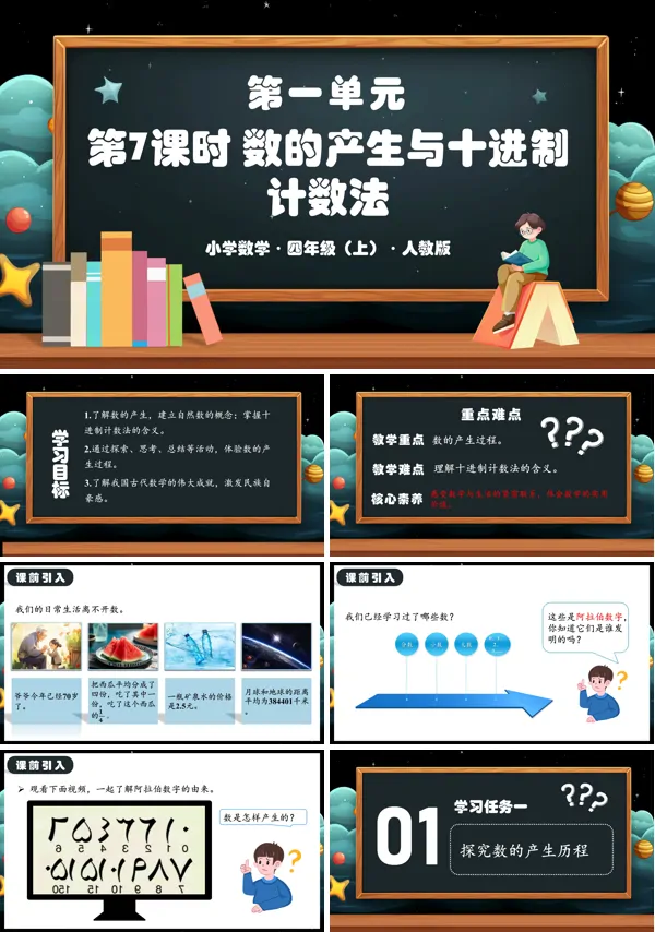 人教版四年级数学上册第一单元第07课时数的产生与十进制计数法PPT课件含教案