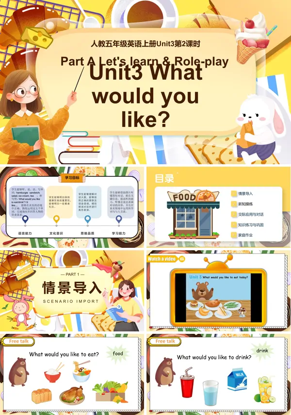 人教五年级英语上册Unit3第2课时PartA Let's learn & Role-playPPT课件含教案