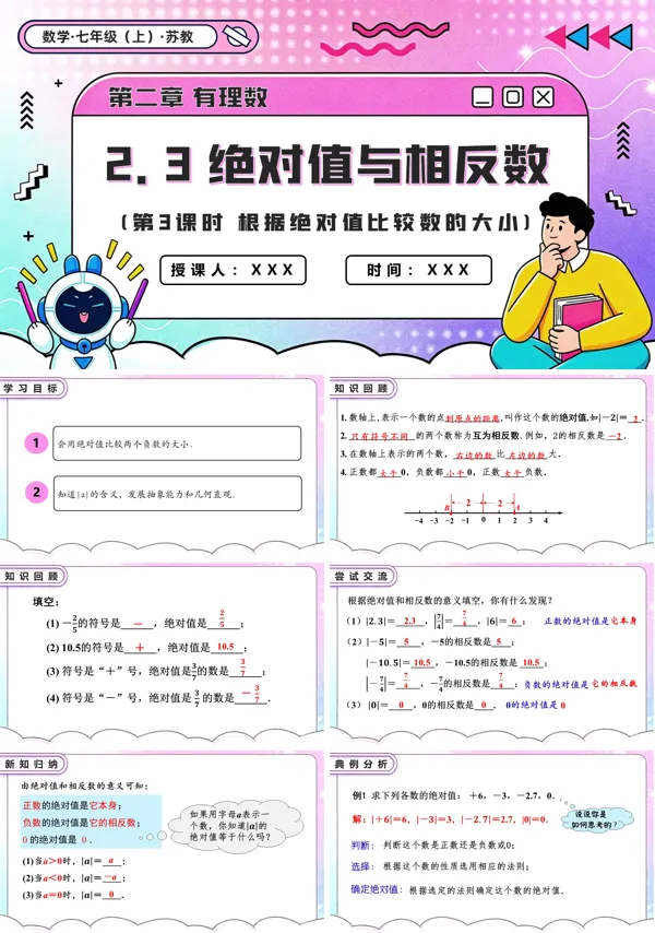 苏教数学七年级上册2.3 绝对值与相反数(第3课时 根据绝对值比较数的大小)PPT课件(含教案+练习)