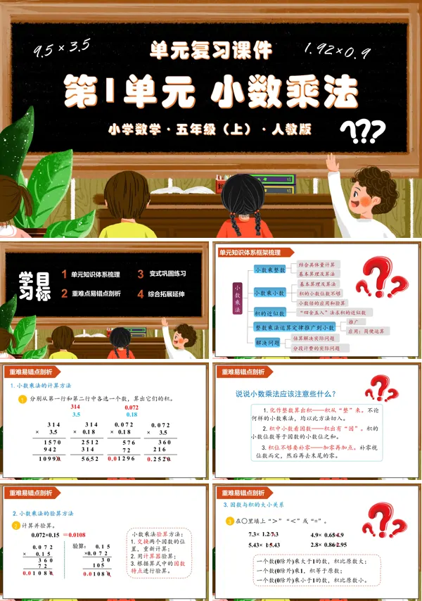 人教版五年级数学上册第一单元小数乘法单元复习课件PPT课件含教案