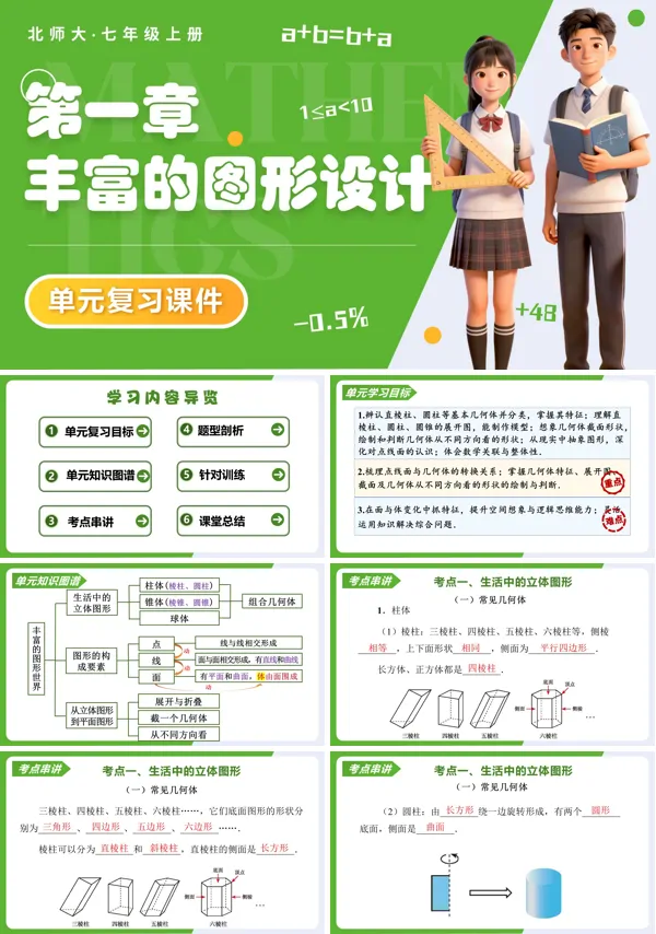 七年级数学上册北师大单元复习 第一章 丰富的图形世界(复习课件)ppt课件(知识清单+复习讲义)