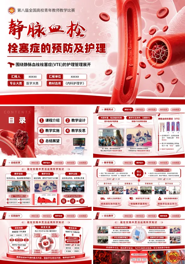 静脉血栓栓塞症的预防及护理教学汇报PPT模板含讲稿