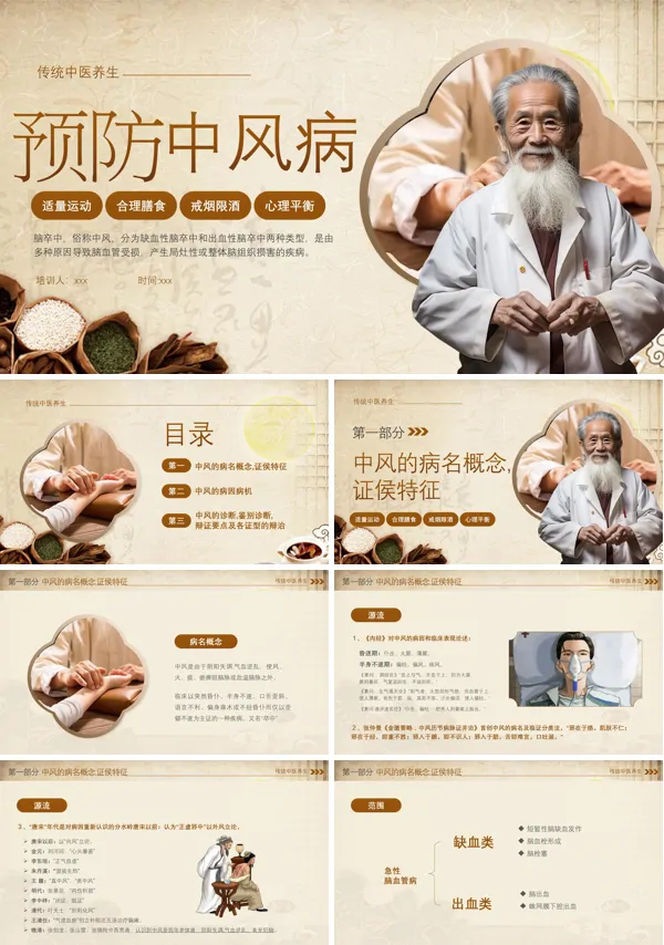 中风病的中医预防和养生课件PPT模板含讲稿