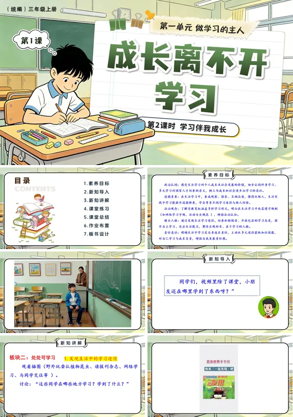 第一单元第1课《 学习伴我成长》第2课时 处处可学习 三年级上册道法人教 ppt课件(教案)