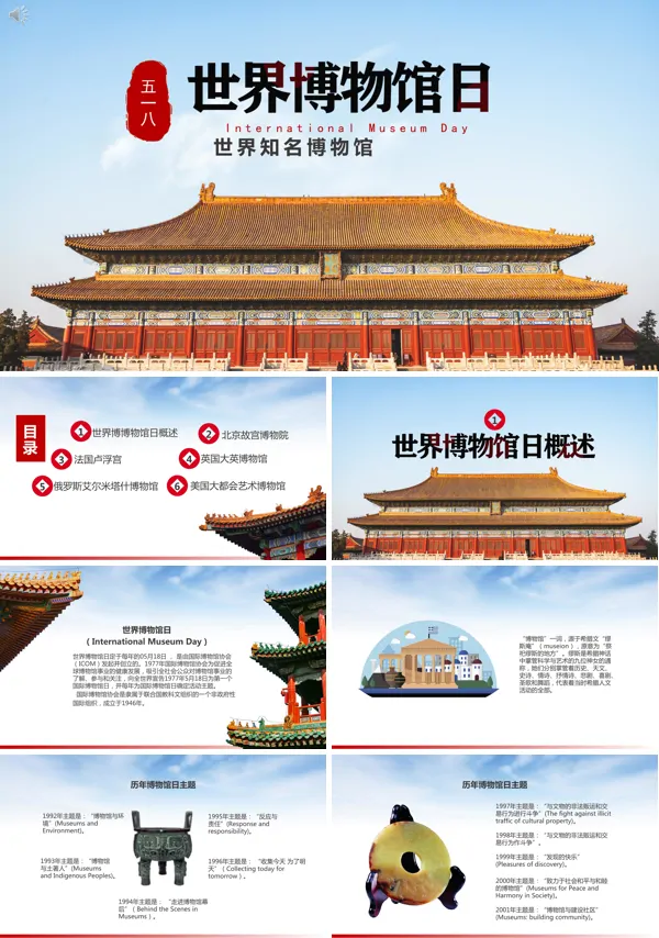 中国风建筑故宫世界博物馆日PPT模板