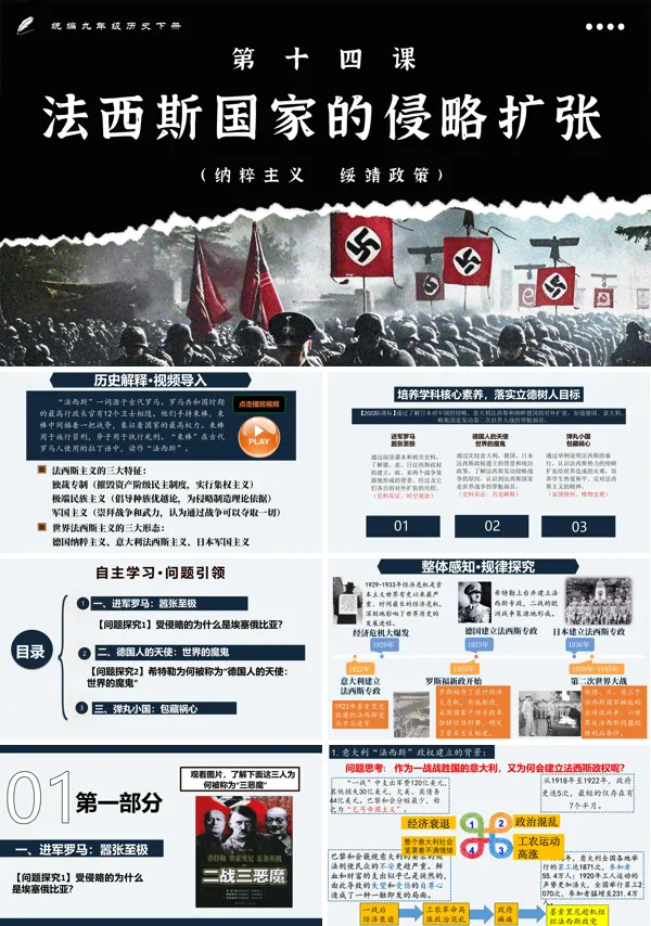 部编九年级历史下册第14课法西斯国家的侵略扩张PPT课件含教案