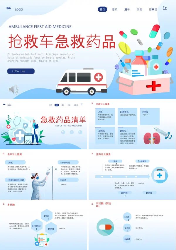 急救车药品知识PPT模板