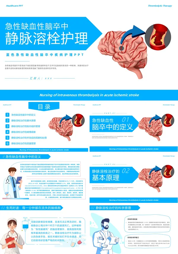 急性缺血性脑卒中静脉溶栓护理PPT模板含讲稿
