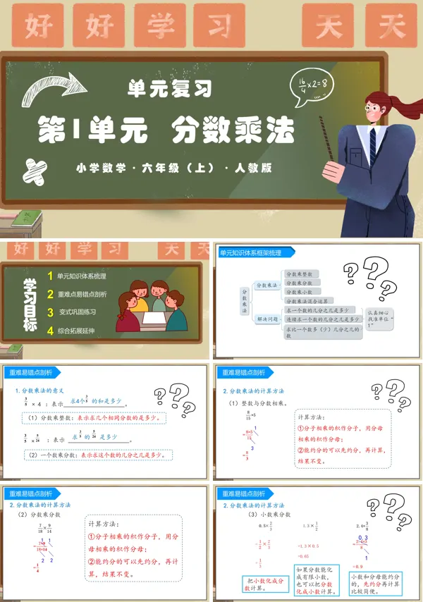 人教版六年级数学上册第一单元《分数乘法》单元复习课件PPT课件含教案