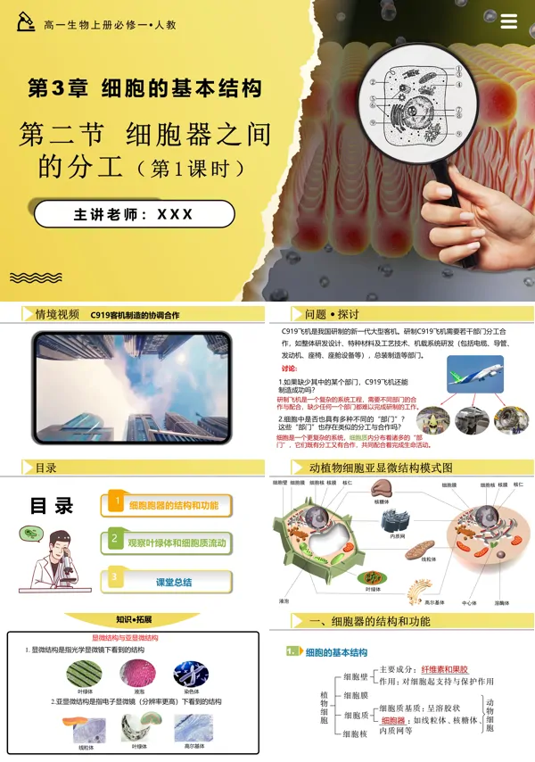 高一人教生物上册必修一3.2.1细胞器之间的分工PPT课件含教案