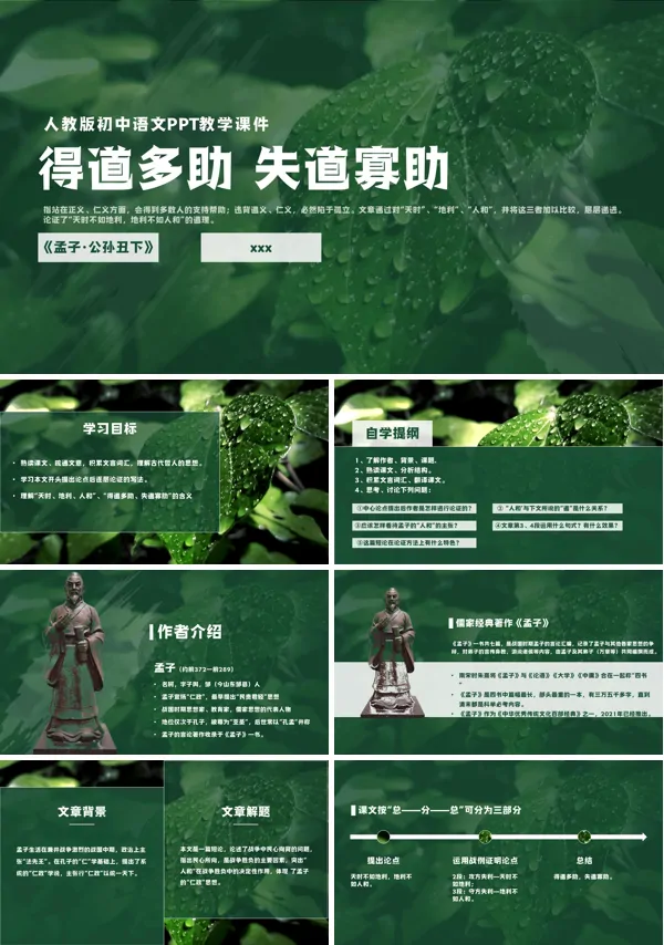 初中语文人教版九年级《得道多助失道寡助》PPT下载课件