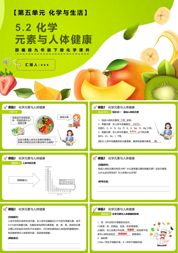 化学元素与人体健康课件PPT模板