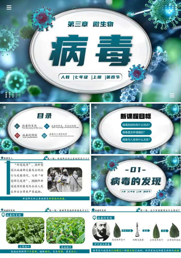 生物人教七年级生物上册病毒PPT课件含教案