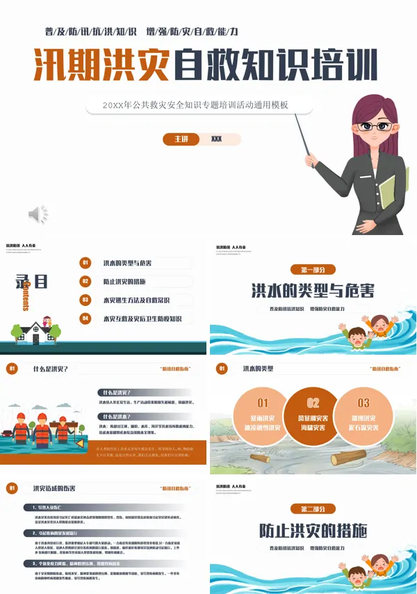 汛期洪灾自救知识培训课件PPT模板