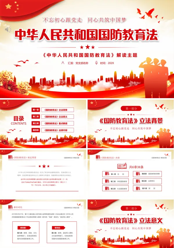 国防教育法学习课件PPT模板
