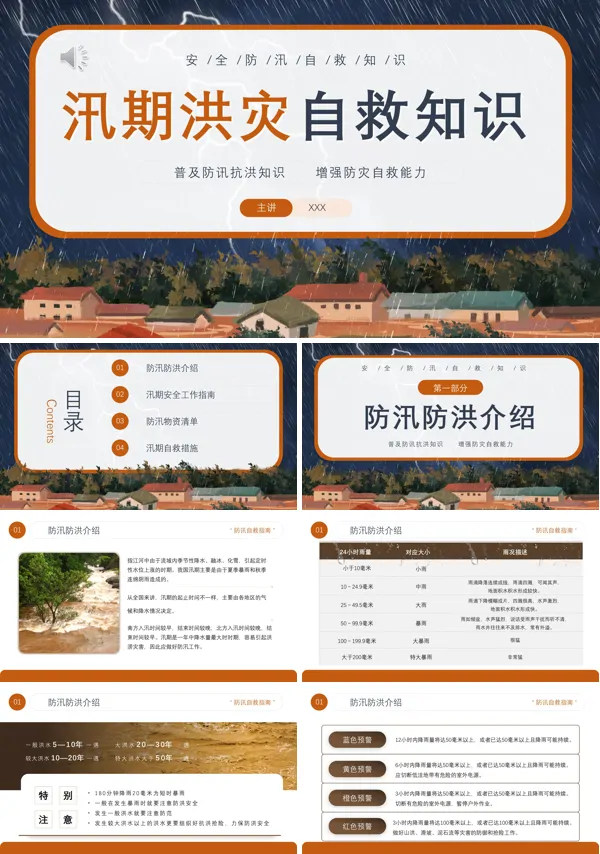 汛期防洪安全洪灾自救知识培训PPT模板