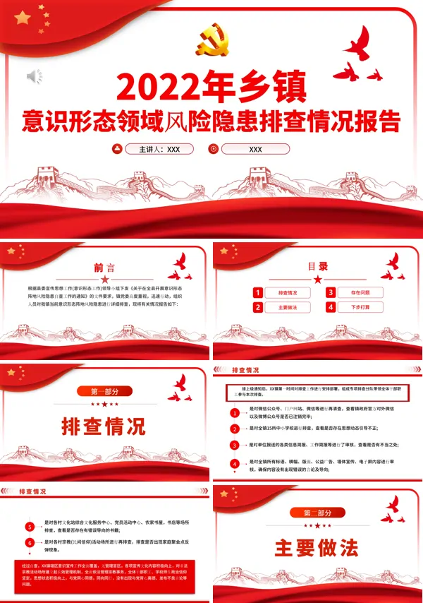 乡镇意识形态领域风险隐患排查情况报告PPT专题党课