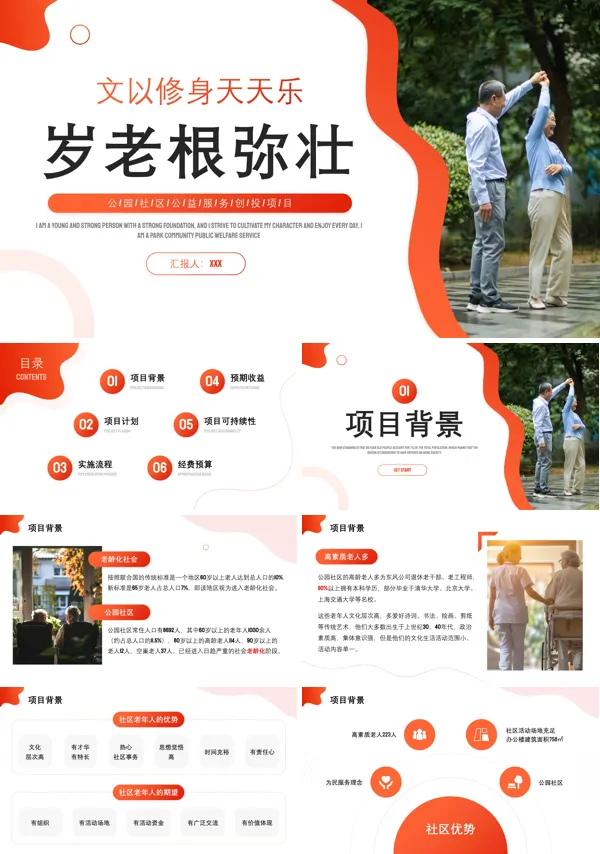商业创投老年人公园社区公益服务项目汇报PPT模板