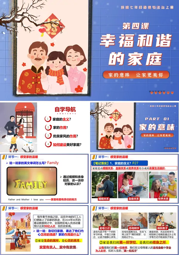 统编七年级道德与法治上册第四课幸福和谐的家庭PPT课件含教案