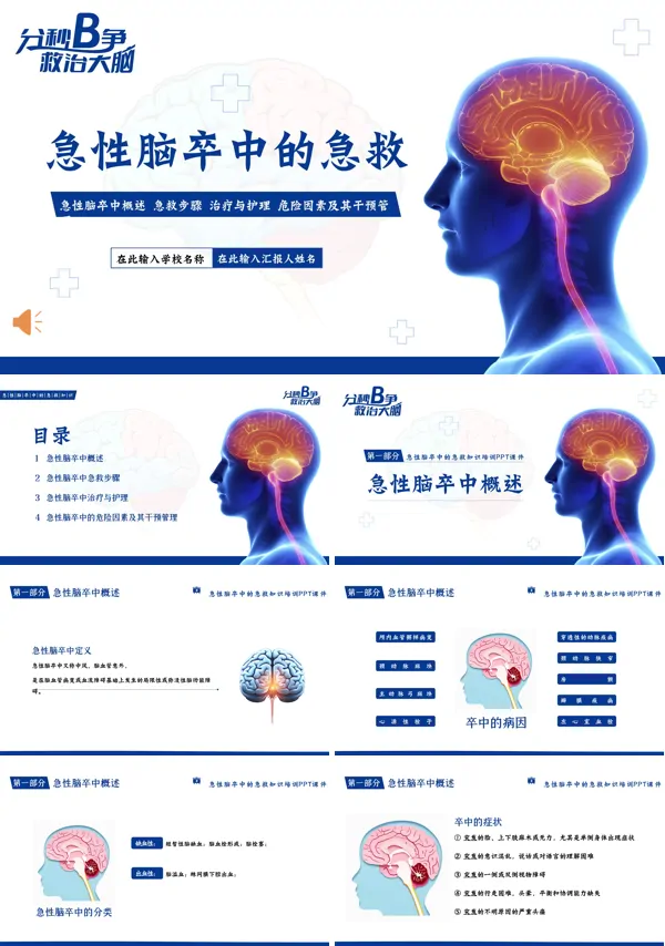 急性脑卒中的急救知识培训PPT