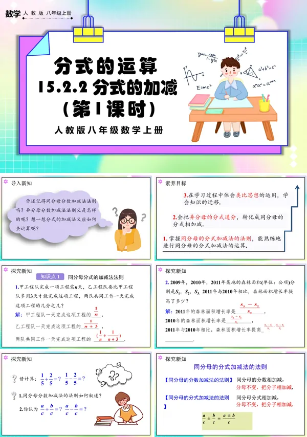 人教版数学八年级上册分式的加减(第1课时)PPT课件含教案