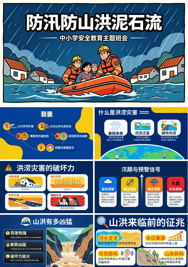 中小学生防汛防山洪泥石流守护生命安全主题班会教育宣传PPT课件含讲稿