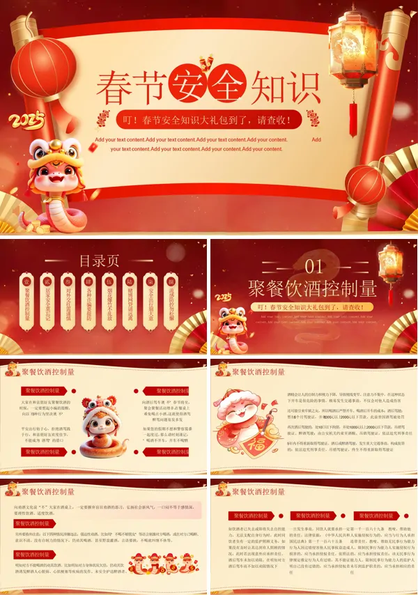春节安全知识培训课件PPT模板含讲稿