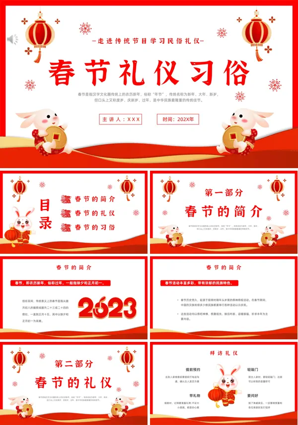 兔年春节习俗介绍PPT模板