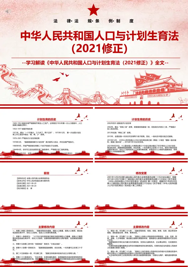 学习《中华人民共和国人口与计划生育法(2021修正)》ppt模板