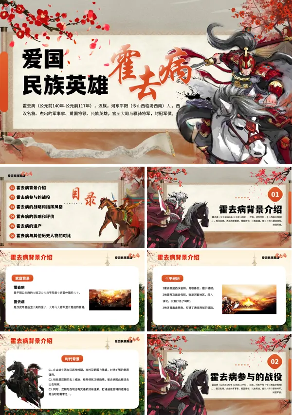 爱国英雄霍去病介绍PPT课件免费下载