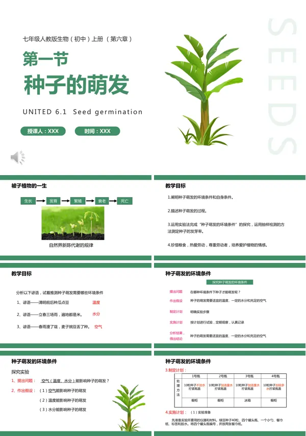 七年级生物上册种子的萌发PPT课件