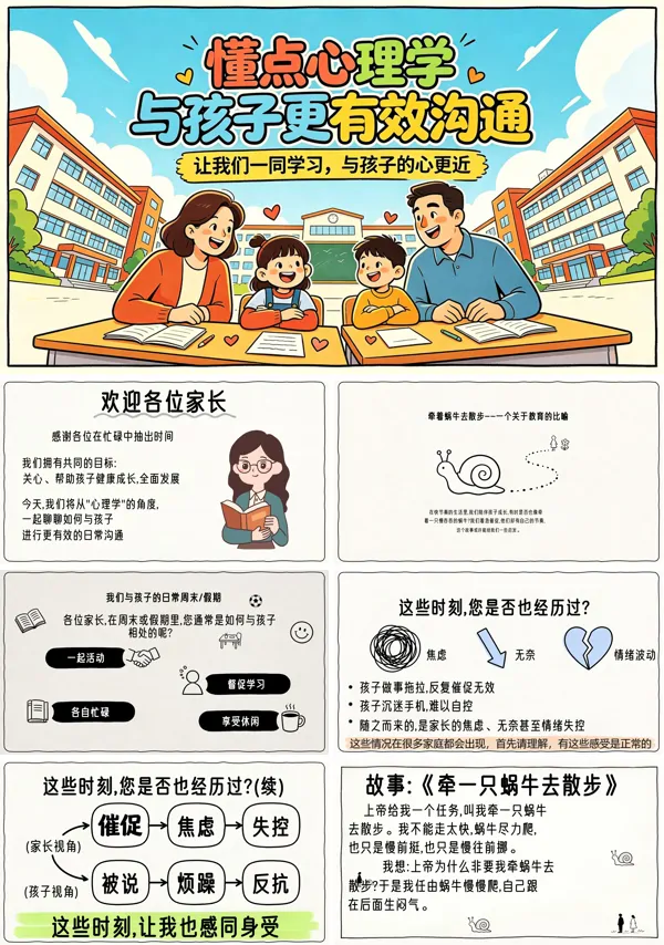 懂点心理学,与孩子更有效沟通父母与孩子沟通家长会PPT模板含讲稿