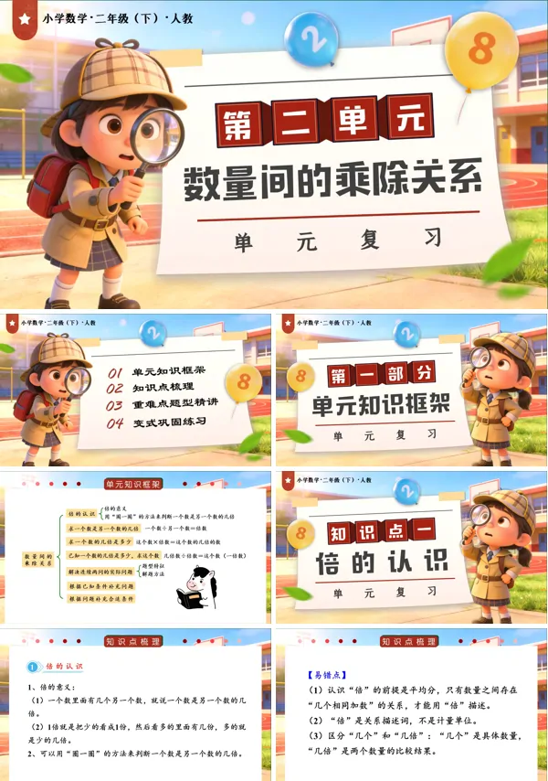 單元復(fù)習(xí)二年級數(shù)學(xué)下冊人教版新教材第二單元：數(shù)量間的乘除關(guān)系PPT課件（復(fù)習(xí)講義+基礎(chǔ)卷+提高卷）