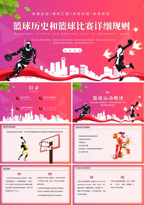 篮球历史和篮球比赛详细规则PPT课件模板含讲稿