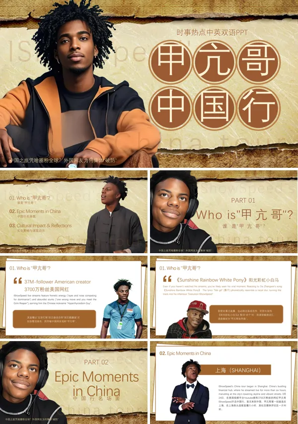 甲亢哥中国行动态PPT模板含讲稿