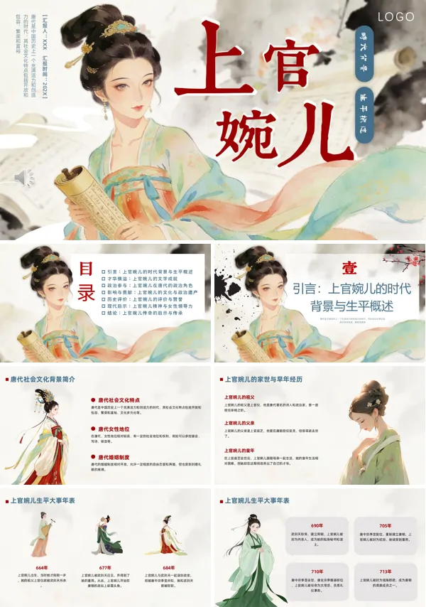 上官婉儿四大才女宣传动态历史人物介绍PPT课件含讲稿