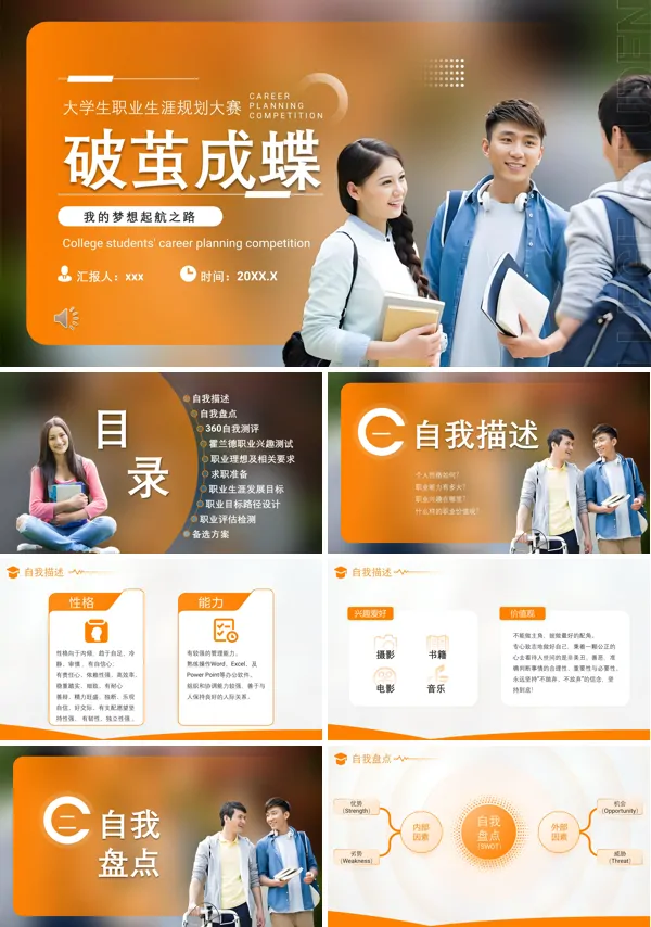 大学生职业规划大赛动态PPT模板含讲稿