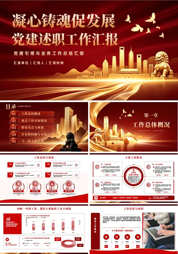 凝心铸魂促发展党建述职工作汇报PPT党建模板含讲稿