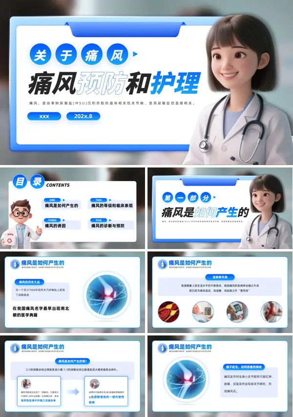 痛风的预防与护理PPT模板含讲稿