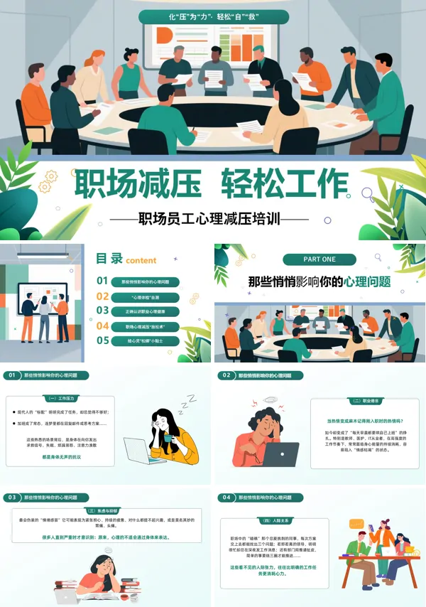 职场员工心理减压培训ppt模板含讲稿