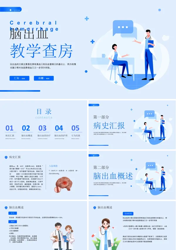 脑出血的教学查房课件PPT模板