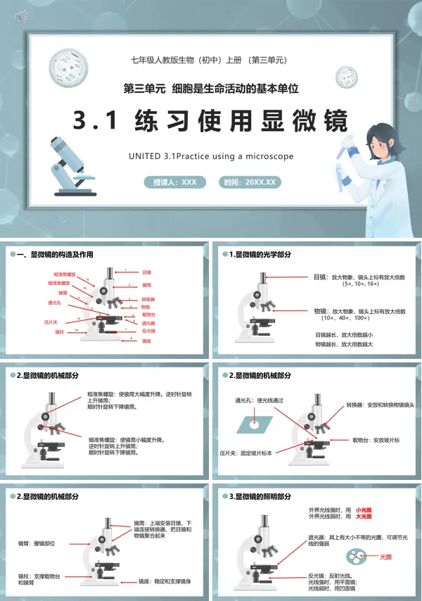 人教部编版初中七年级生物上册练习使用显微镜课件PPT
