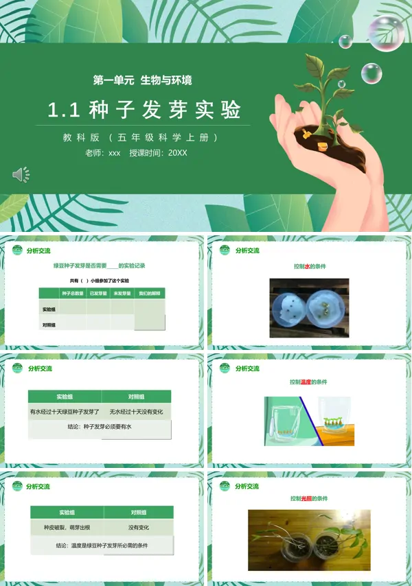 教科版五年级科学上册种子发芽实验PPT课件