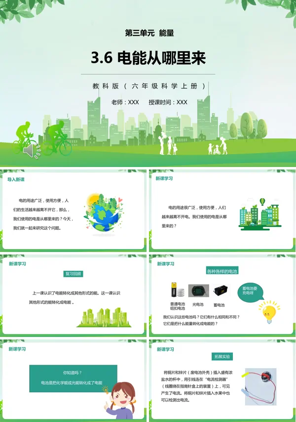 六年级科学上册电能从哪里来PPT课件模板