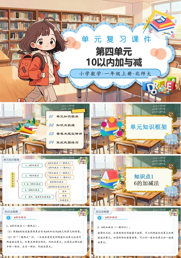 数学北师大一年级上册(新教材) 第四单元 10以内加与减(单元复习课件)ppt课件含知识清单
