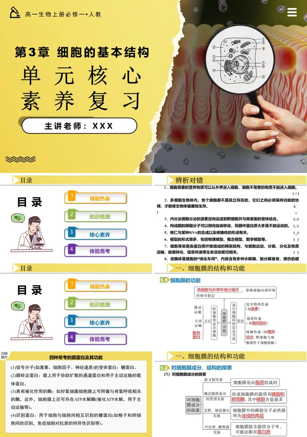 高一人教生物上册必修一第3章细胞的基本结构单元复习课件PPT课件含教案