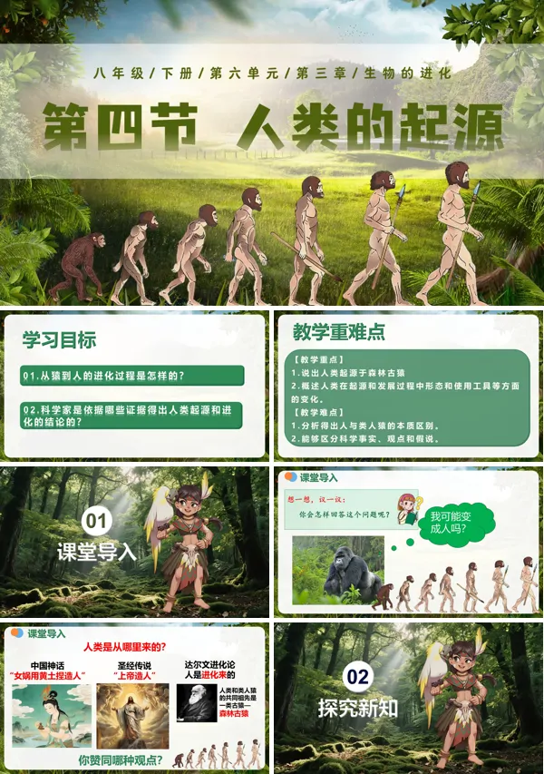 第三章《6.3.4人類的起源》八年級下冊人教 生物六單元ppt課件（教案）