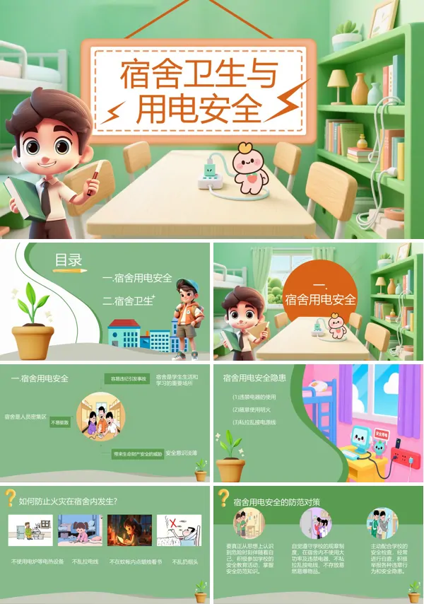 宿舍卫生与用电安全教育主题班会PPT模板含讲稿