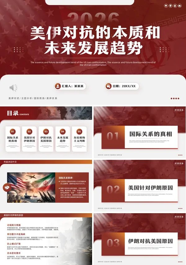 美伊對抗未來趨勢分析動態(tài)PPT模板含講稿
